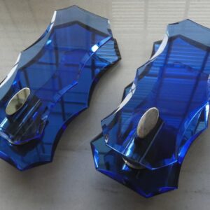 COPPIA DI APPLIQUES BLU COBALTO DI CRISTAL ART, ITALIA ANNI '70