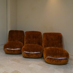 POLTRONE IN VELLUTO DI ADRIANO PIAZZESI, ITALIA ANNI 70, SET DI 3 PZ