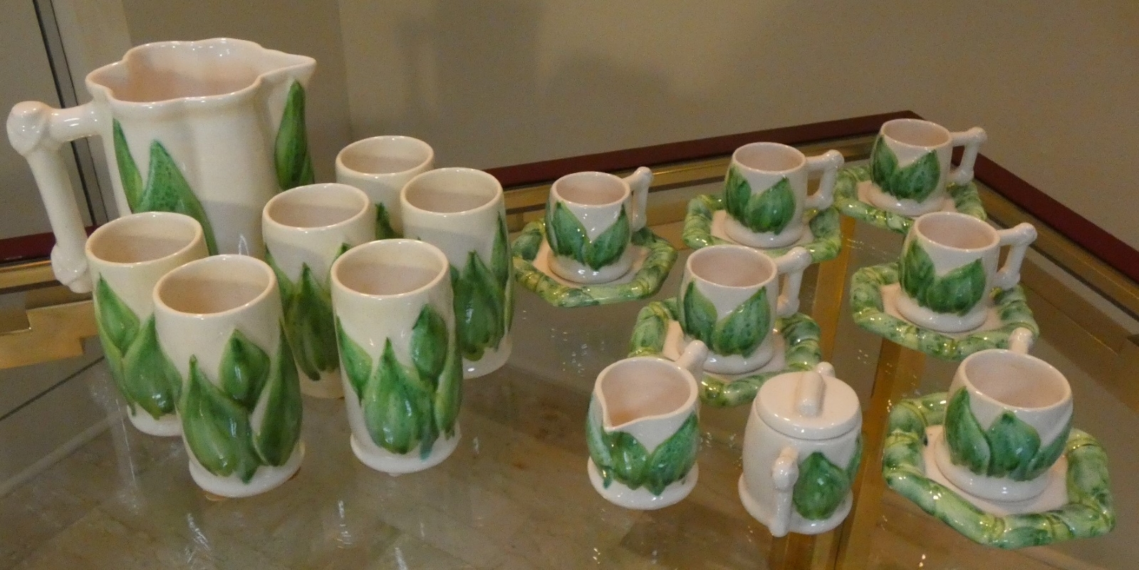 SET CARAFFA CON BICCHIERI + SERVIZIO CAFFE' LINEA GERMOGLIO DI COLIN MORROW PER ARPEX, ITALIA ANNI '70 - immagine 11