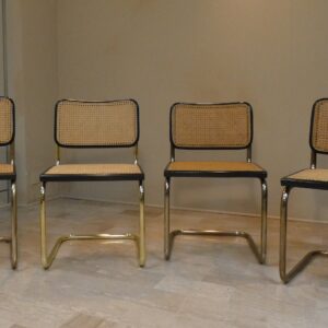 SEDIE CANTILEVER IN FAGGIO E ACCIAIO OTTONATO "CESCA" NELLO STILE MARCEL BREUER ITALIA ANNI '80 SET DI 4 PZ