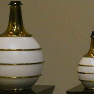 LAMPADE DA TAVOLO HOLLYWOOD REGENCY CON DETTAGLI IN OTTONE DI TOMMASO BARBI, ITALIA ANNI '70 - SET DI 2 PZ.